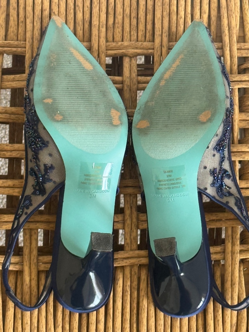 Navy Applique'd Slingback Heels - Picture 3 of 3